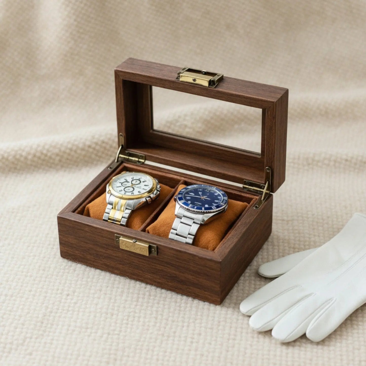 Boîte à Montre en Bois de Noyer 2 Emplacements