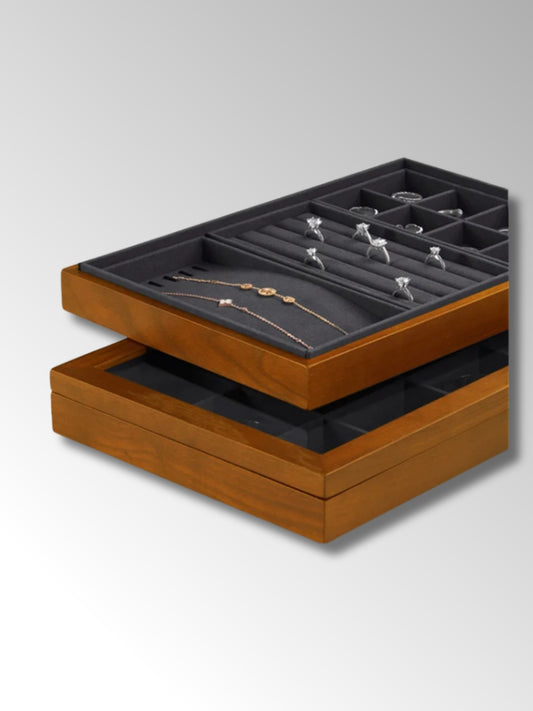 Plateau à Bijoux en Bois avec Compartiments et Couvercle