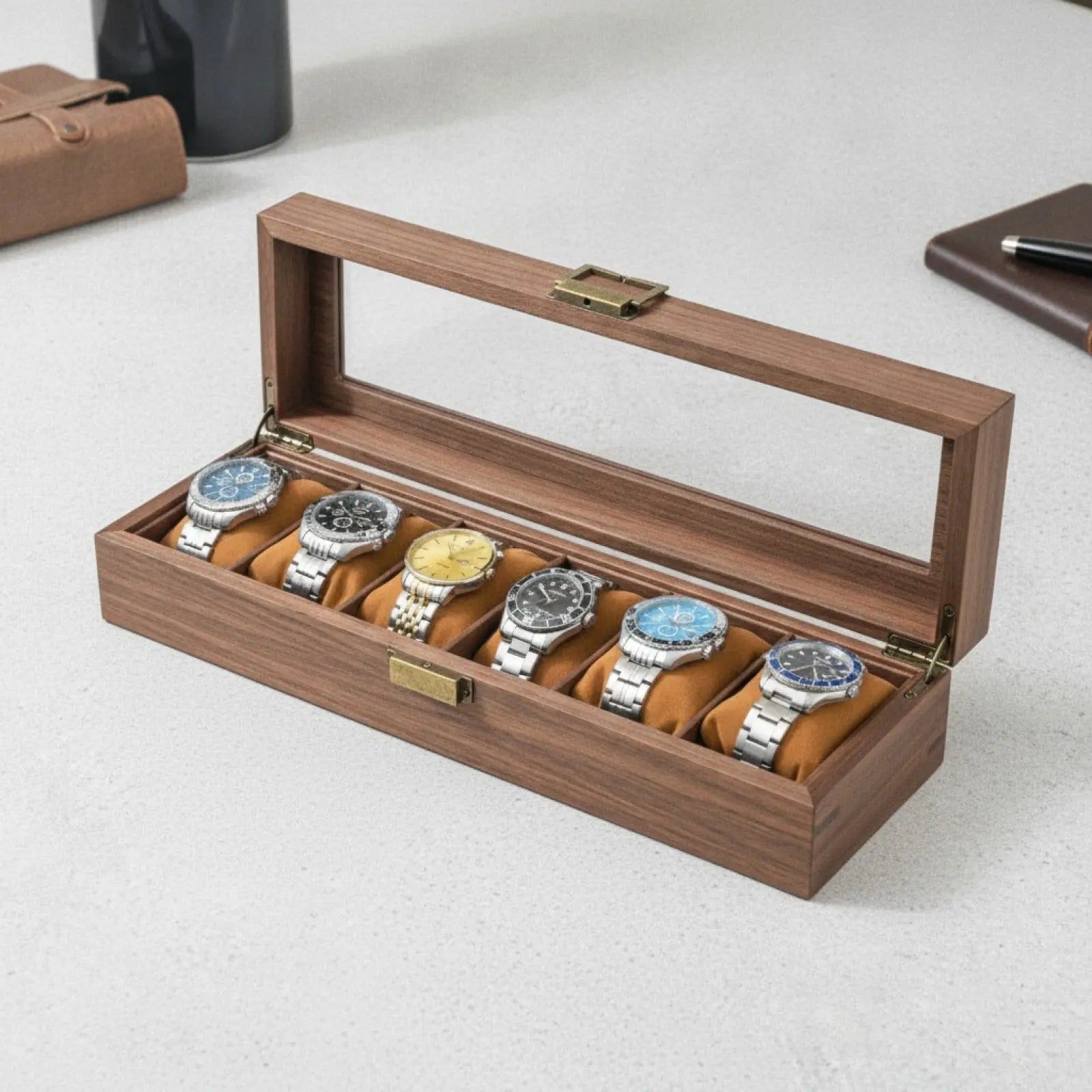 Boîte à Montre en Bois de Noyer 6 Emplacements