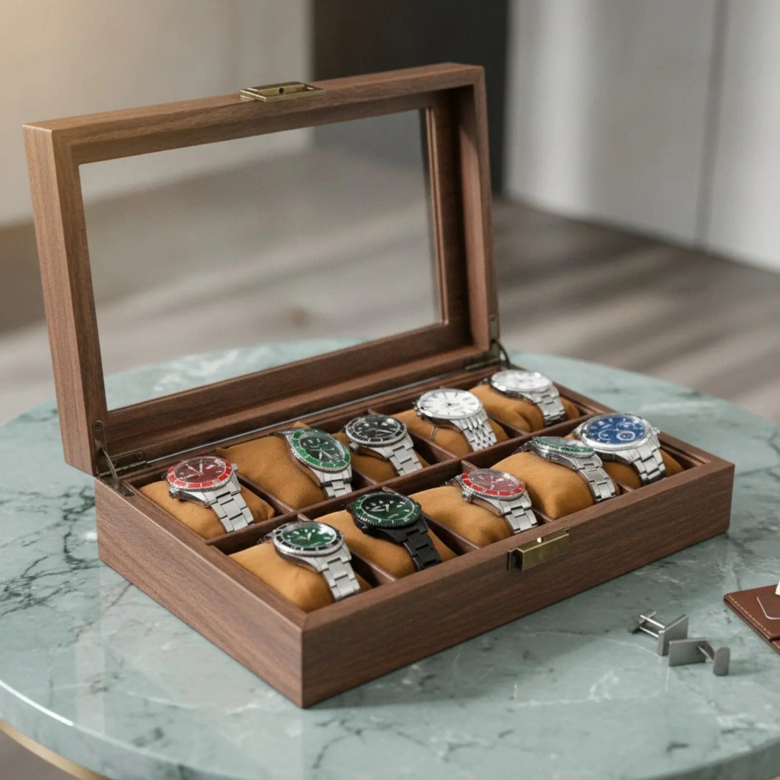 Boîte à Montre en Bois de Noyer 10 Emplacements