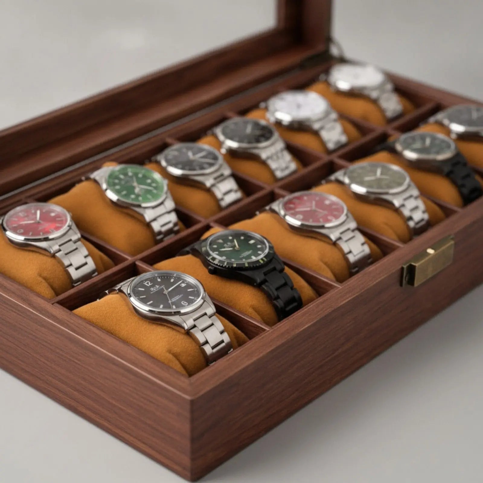 Boîte à Montre en Bois d'Acajou 12 Emplacements