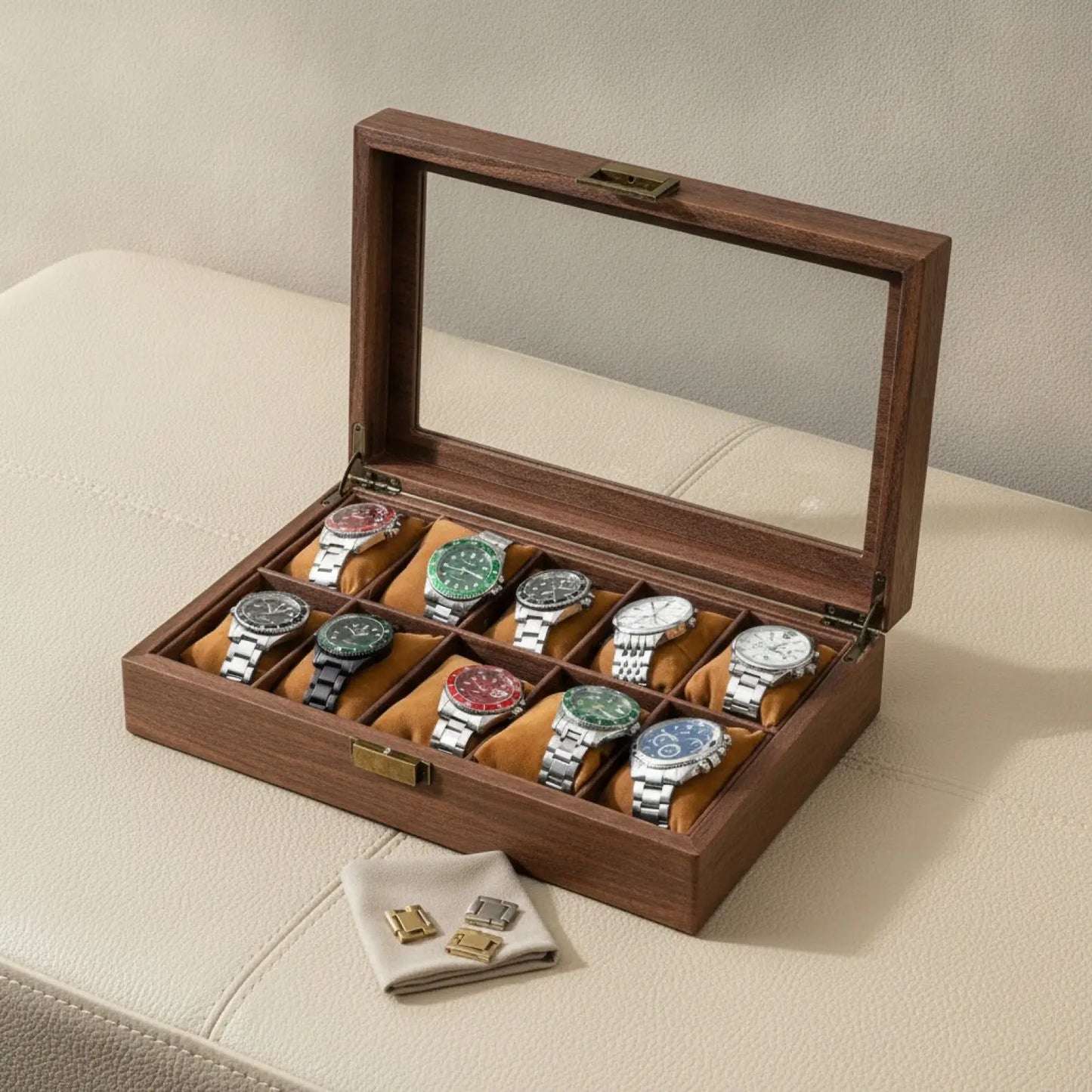 Boîte à Montre en Bois de Noyer 10 Emplacements