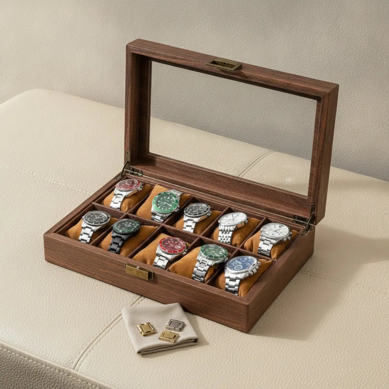 Boîte à Montre en Bois de Noyer 10 Emplacements