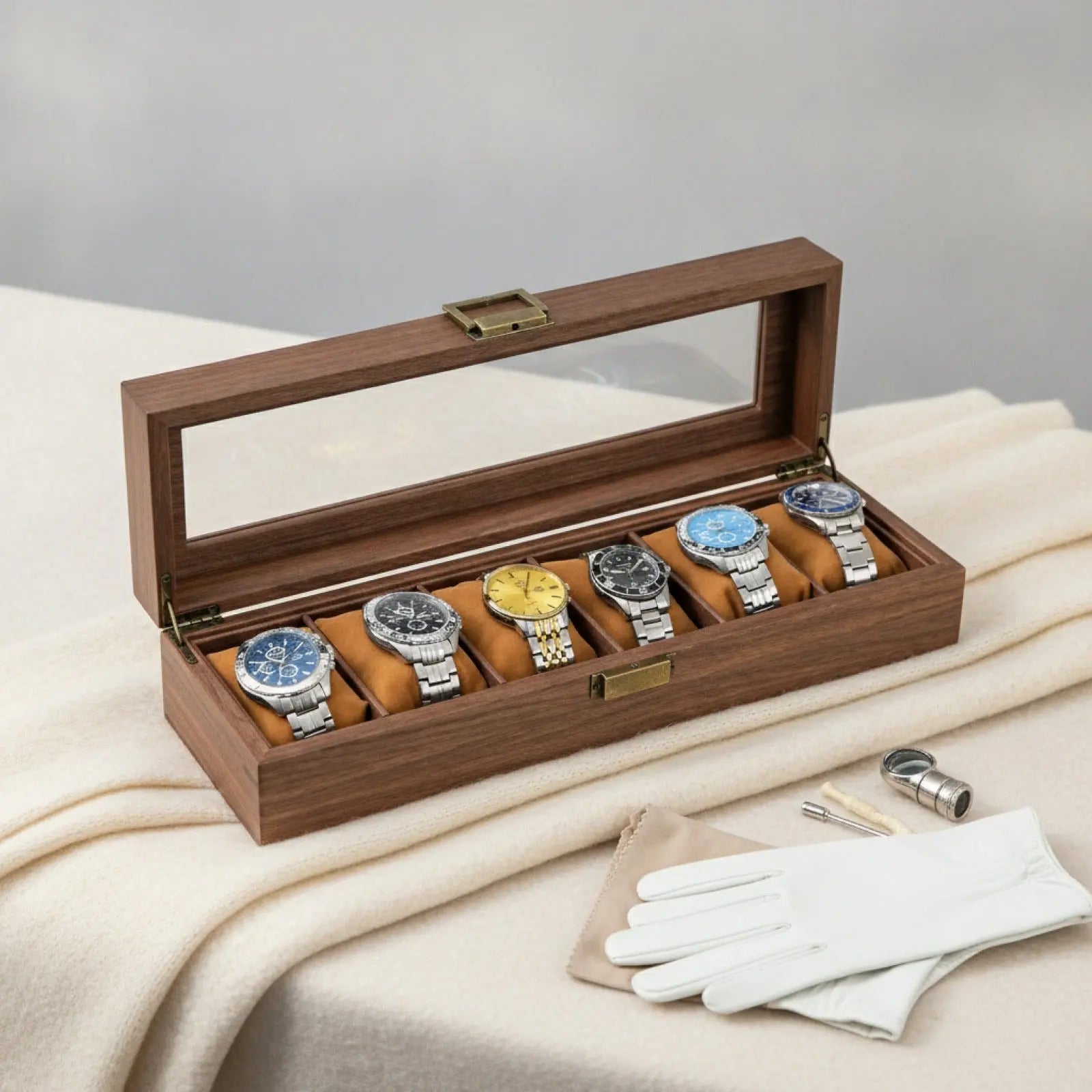 Boîte à Montre en Bois de Noyer 6 Emplacements