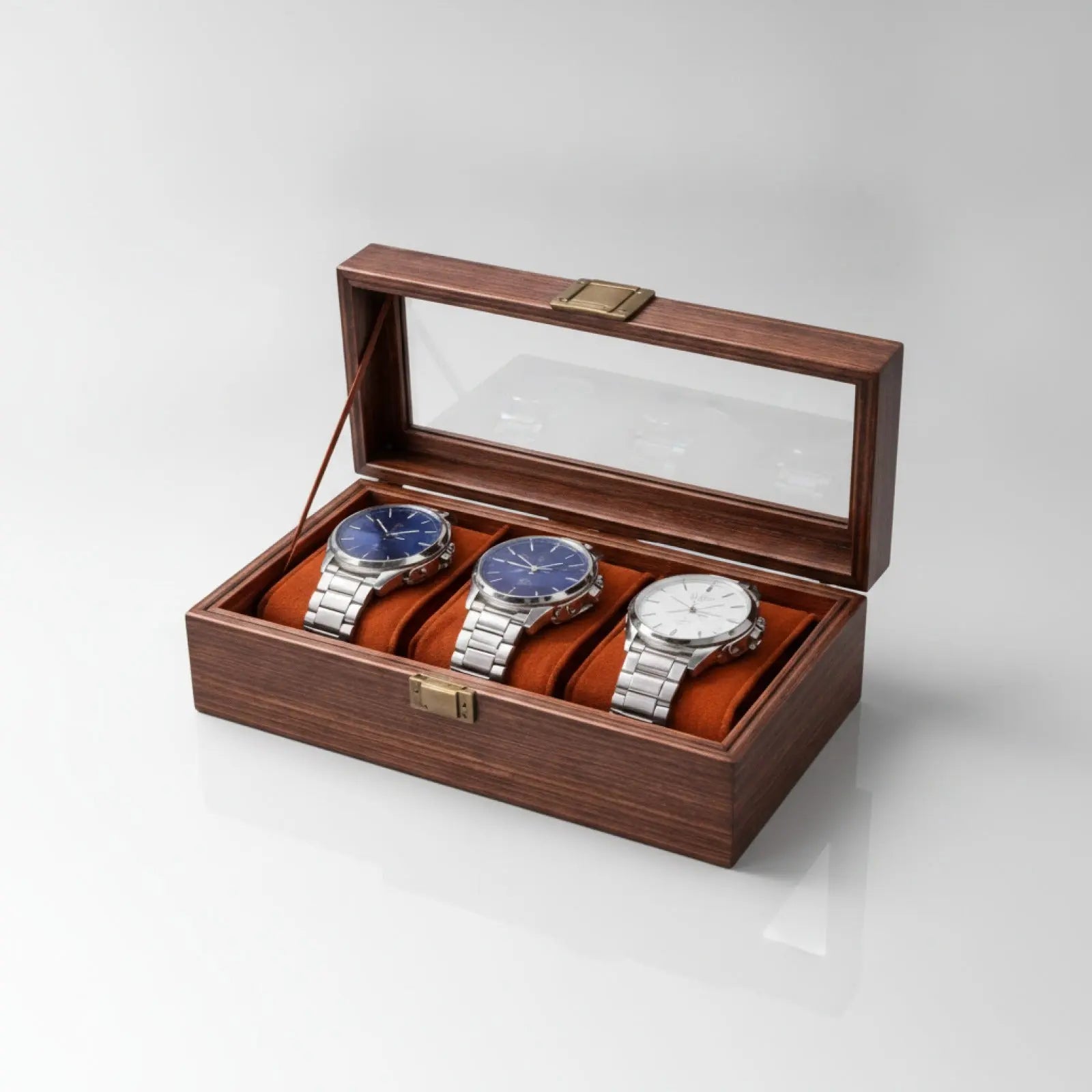 Boîte à Montre en Bois d'Acajou 3 Emplacements
