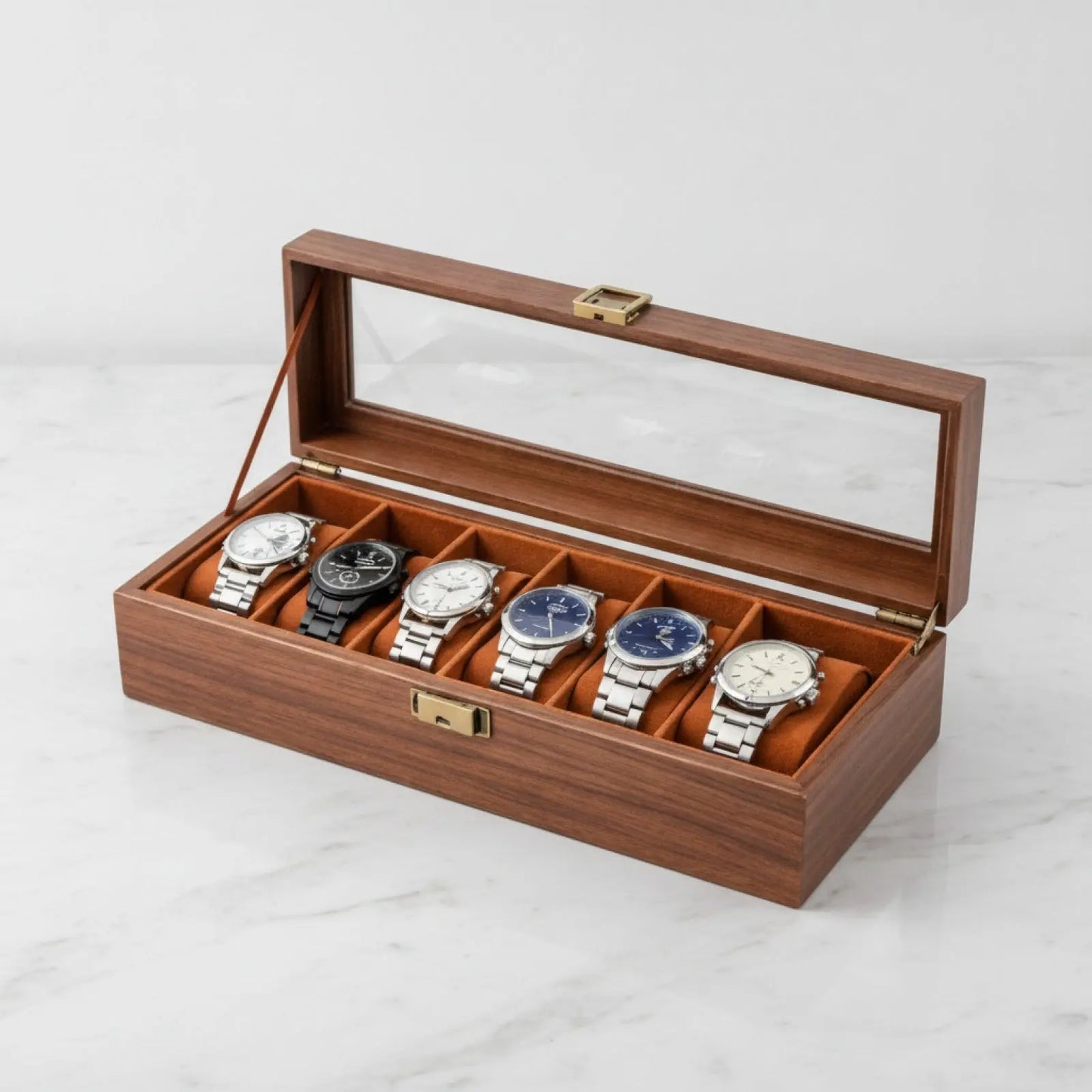 Boîte à Montre en Bois d'Acajou 6 Emplacements