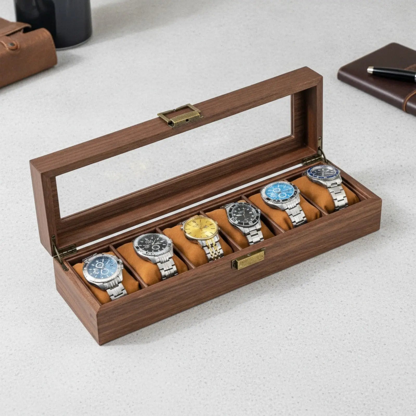 Boîte à Montre en Bois de Noyer 6 Emplacements