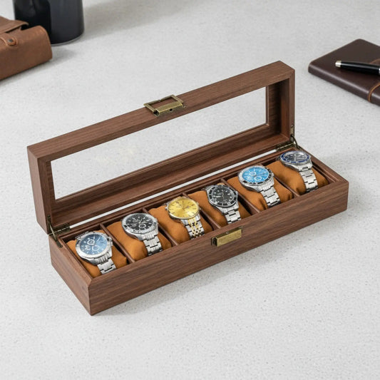 Boîte à Montre en Bois de Noyer 6 Emplacements