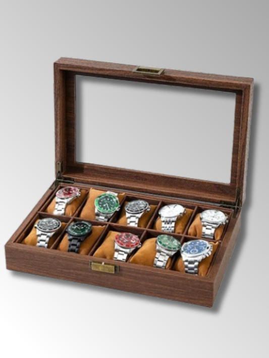 Boîte à Montre en Bois d'Acajou 10 Emplacements