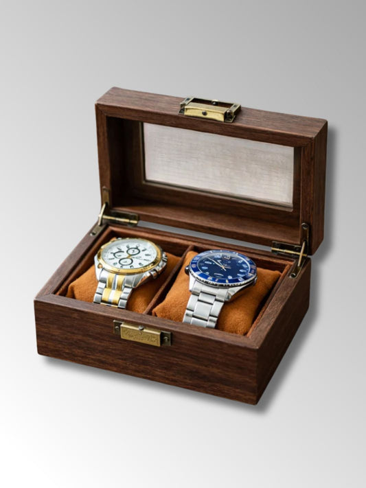 Boîte à Montre en Bois de Noyer 2 Emplacements