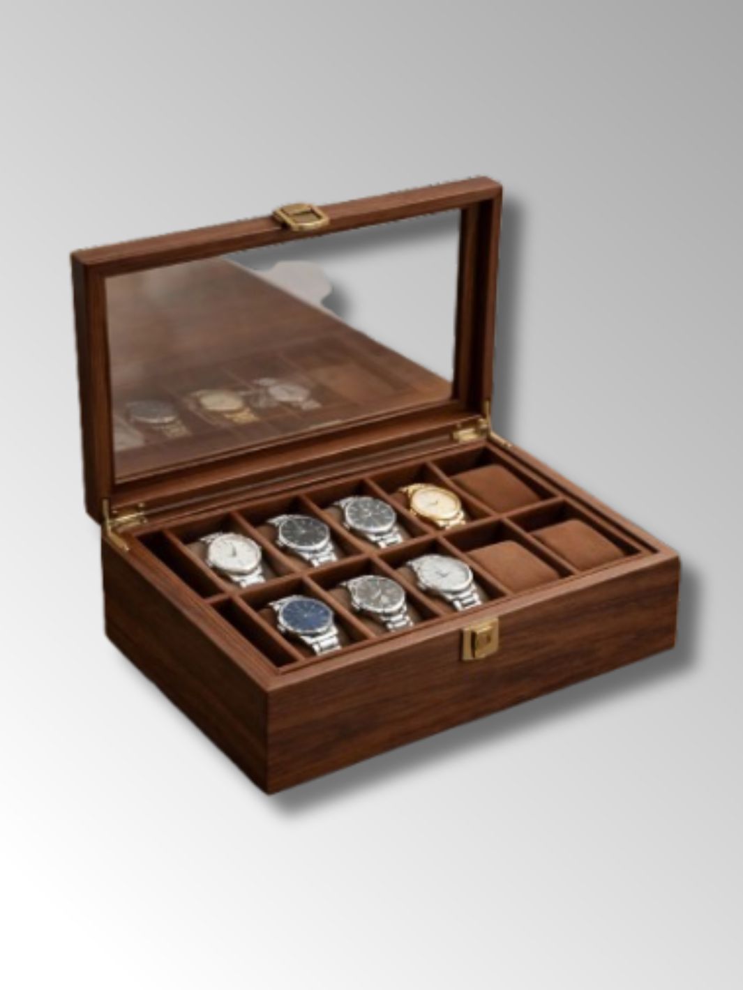 Boîte à Montre en Bois d'Acajou 10 Emplacements