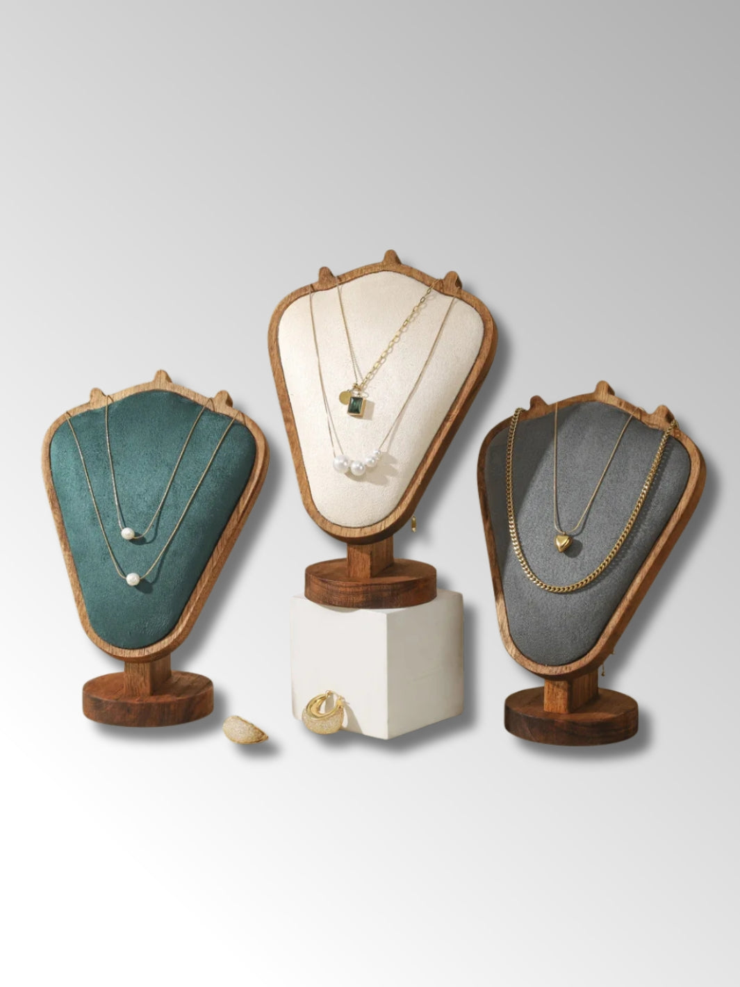 Présentoir à Colliers en Velours et Bois